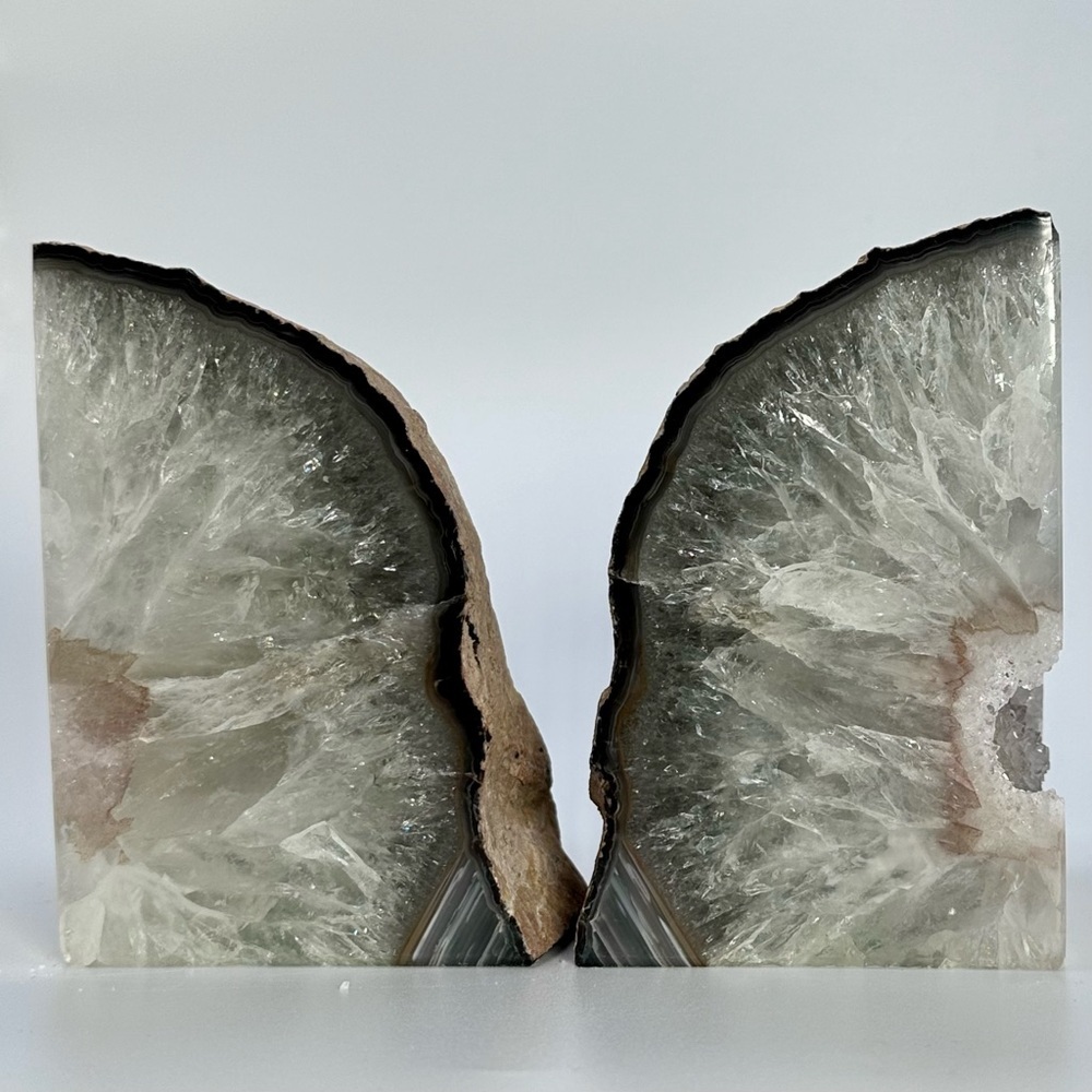 Crystal Bookends, Agate, Geode Center, White, Gray, Cream Layers (10+ lbs.) - Picture 7 of 14